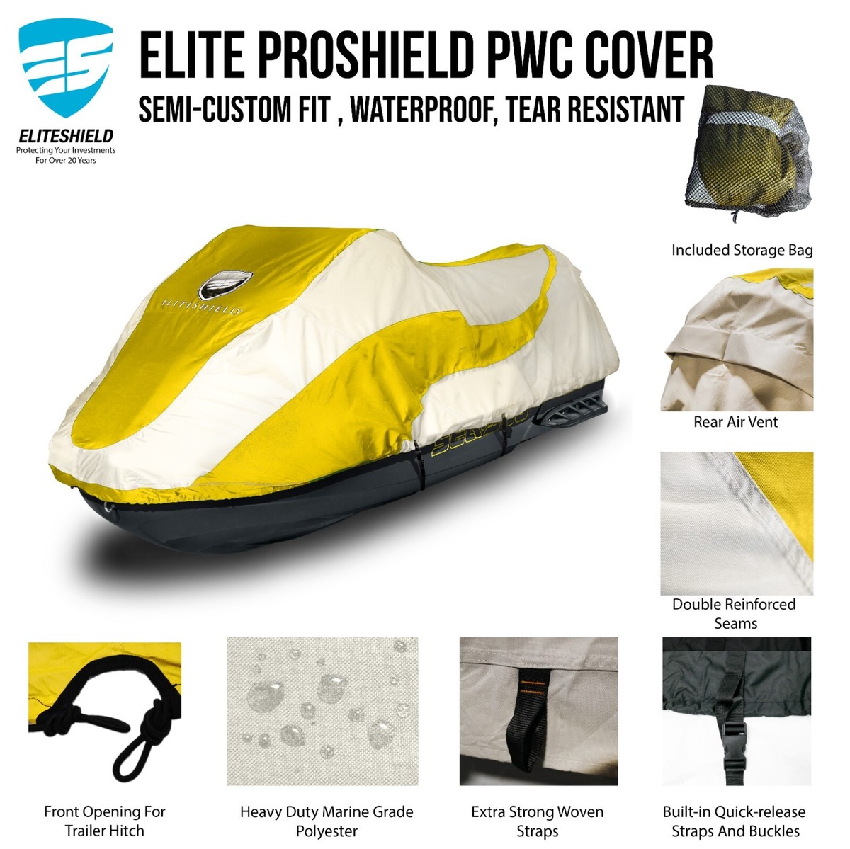 EliteShield Waterproof Trailerable Cover For Sea Doo Spark 2-Up – Black/Gray 600D