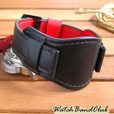 22mm Black cuff bund band military watch strap genuine leather wristwatch band