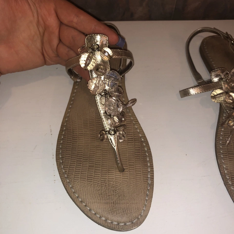 Sandalias de verano Franco Sarto plateadas gladiador con cuentas talla 10 Foto 3 de 4