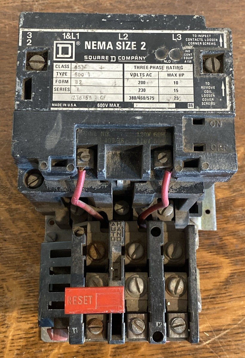 SQUARE D MOTOR STARTER 8536 B2 NEMA SIZE 2 3-409-38 120v/110v Used