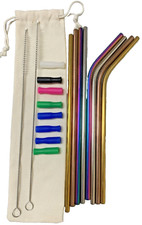 Set of 8 stainless steel drinking straws 8.5 in long and 6 mm width