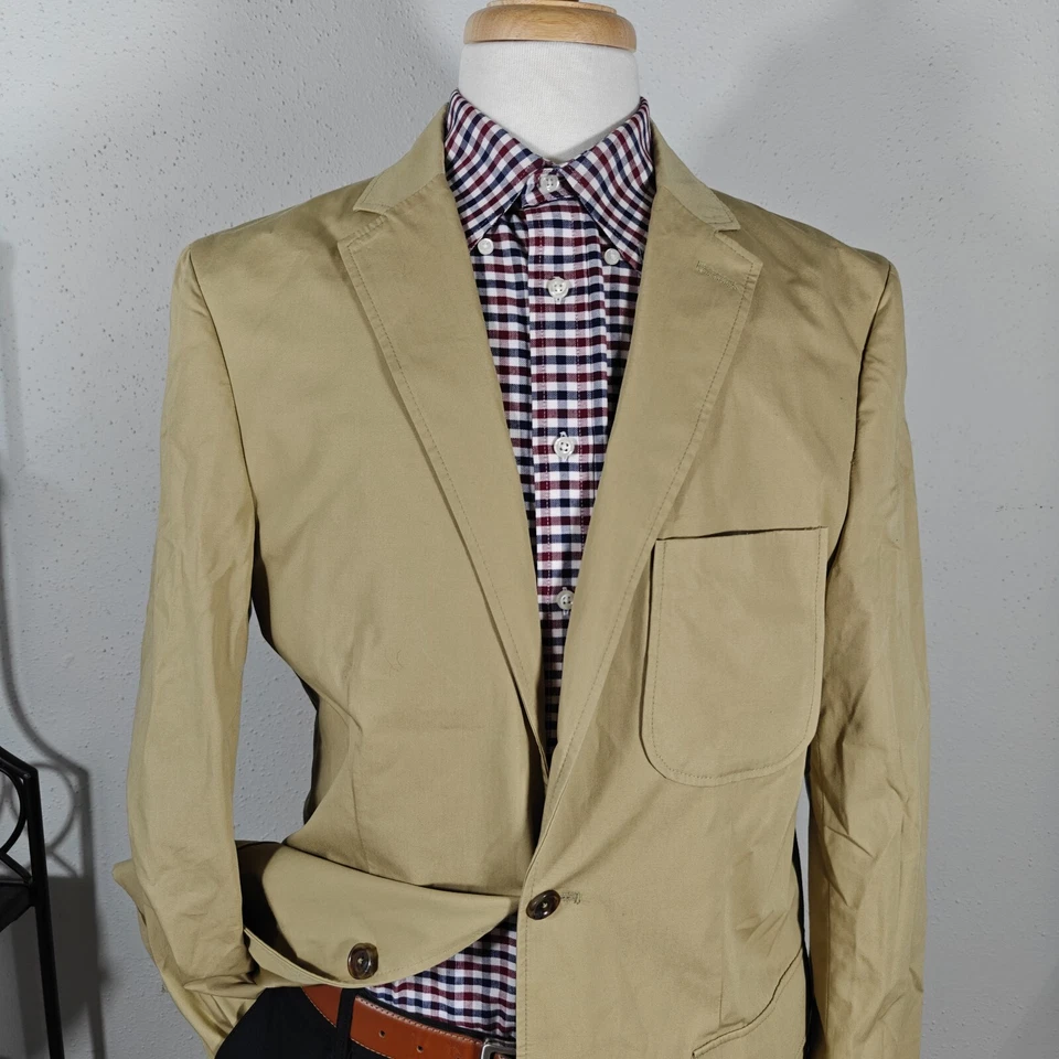 Abrigo Blazer Deportivo Para Hombre Land's End Dos Botones Beige Sólido Algodón Talla 42L Foto 2 de 4
