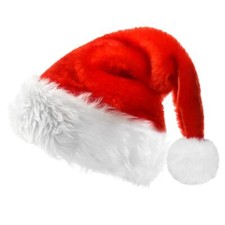 Santa Hat, Red Velvet Plush White Trim, Xmas Holiday Hat for Adults,