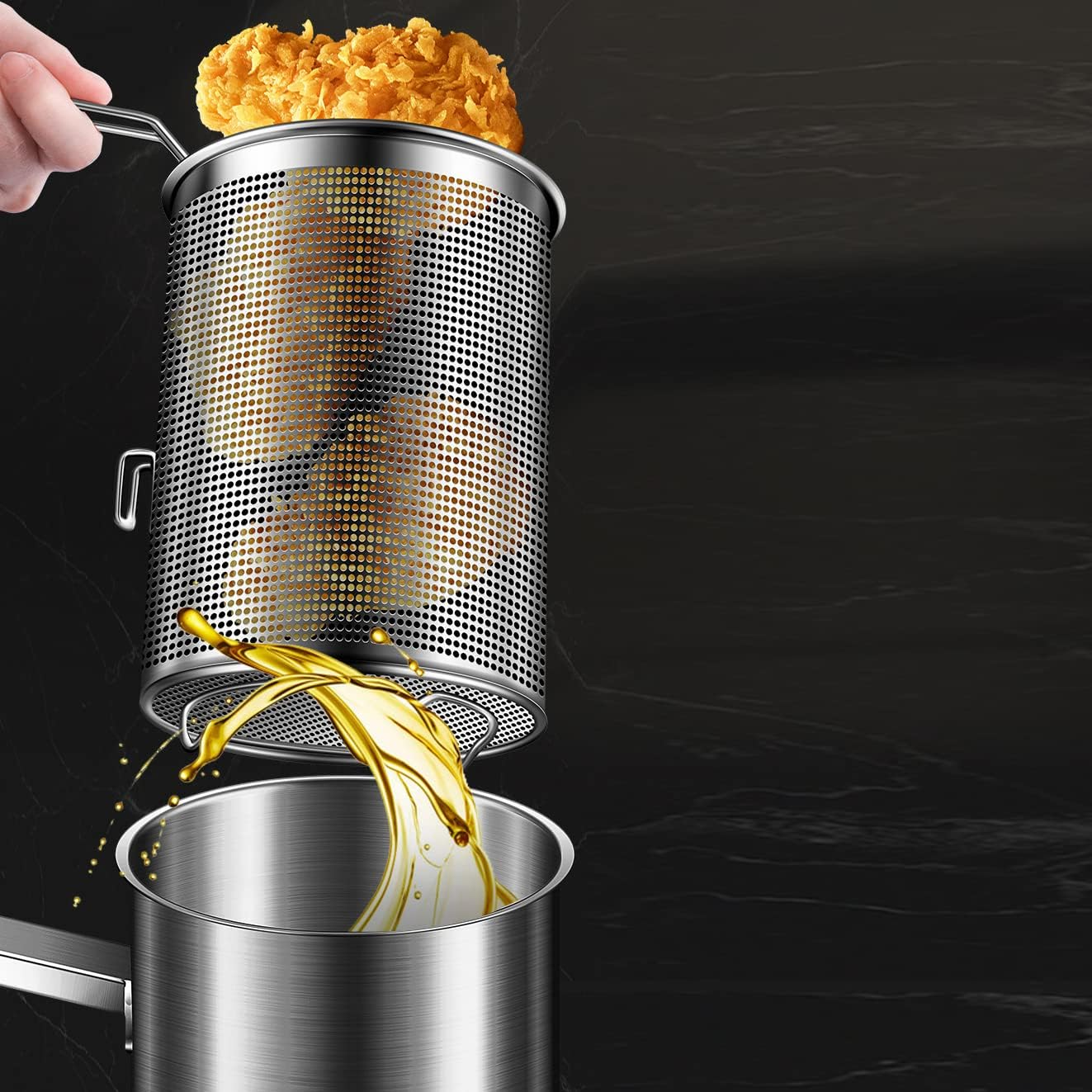 Deep Fryer Pot Small Deep Fryer Stainless Steel Frying Pot with Oil