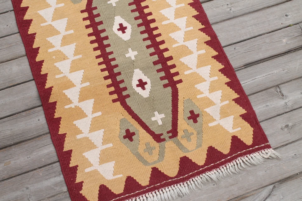 Tapis jaune de cuisine couloir couloir couloir couloir couloir turc taille 1 x 5 - Photo 3/4