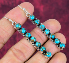 Designer Blue Copper Turquoise Gemstone Handmade 925 Silver Earrings Jewelry