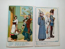 WW1 DUE CARTOLINE SATIRICHE, AUTORE BERTIGLIA, VIAGGIATE 1914 E 1915