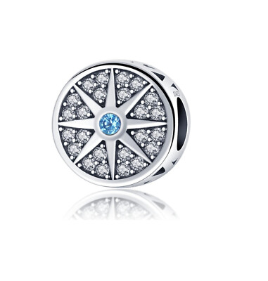 925 Sterling Silver Sun Star Pave Bead Good Luck Pendant Protection Charm