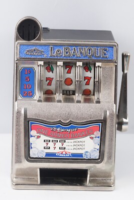 Carousel Le Banque One Armed Banker Vintage Toy Slot Machine Bank WORKS
