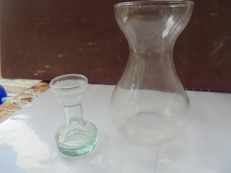 VINTAGE GLASS SET VASE AND OTHER (GREEN TINT) BLOWN ESTATE COLLECTIBLE