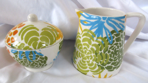 Jill Rosenwald by Magenta Colorful Lidded Sugar Bowl & Creamer EUC - Picture 4 of 12