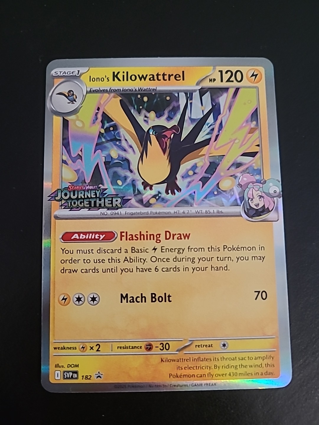 Iono's Kilowattrel SVP 182 - Black Star Journey Together Stamped Promo - NM