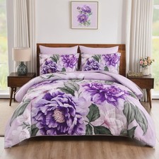 Yiran King Purple Floral Comforter Set 7 Piece Bed Bag