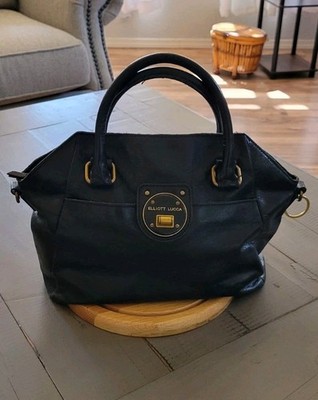 Vintage Elliott Lucca Black Satchel Top Handle ZipMagnetic Gold Soft Blk Leather