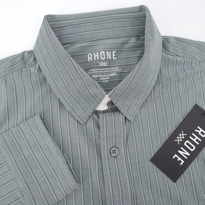 NEW Rhone Commuter Slim Fit Button Down Pine Wide Stripe Long Sleeve Mens L