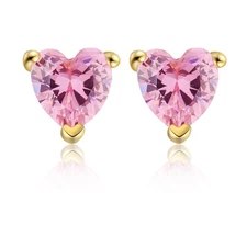 Buyless Fashion Women Toddler Girl 14K Plated Heart Earring Sterling Silver Pink