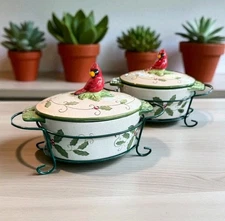 Temp-tations by Tara Figural Cardinal Set of 4 Mini Bakers, Lids & Carry Racks