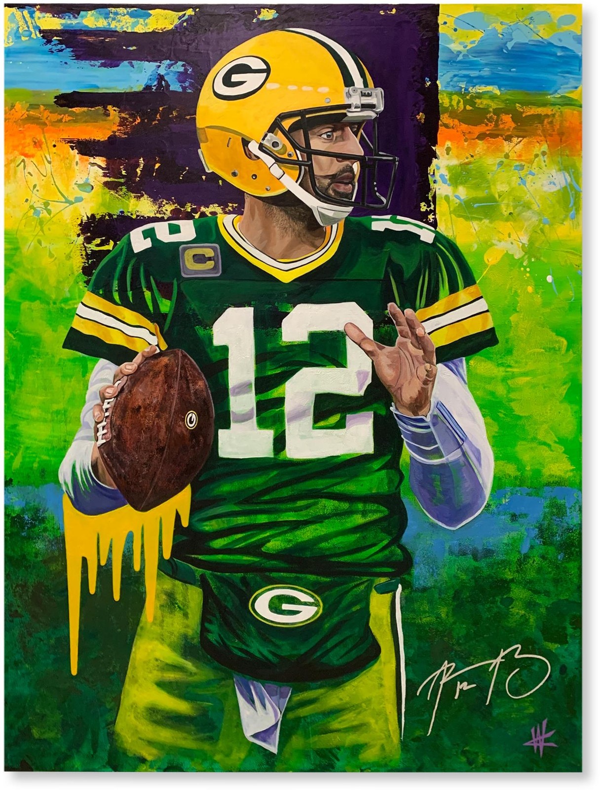 Aaron Rodgers Autographed Signed Green Bay Packers Packers 36x48 Original Canvas Artwork - Cortney Wall-1/LE 1 