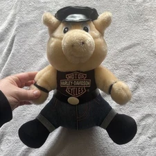Harley Davidson 1998 Vintage Biker Hog Pig 12" Plush Animal Vest Cap