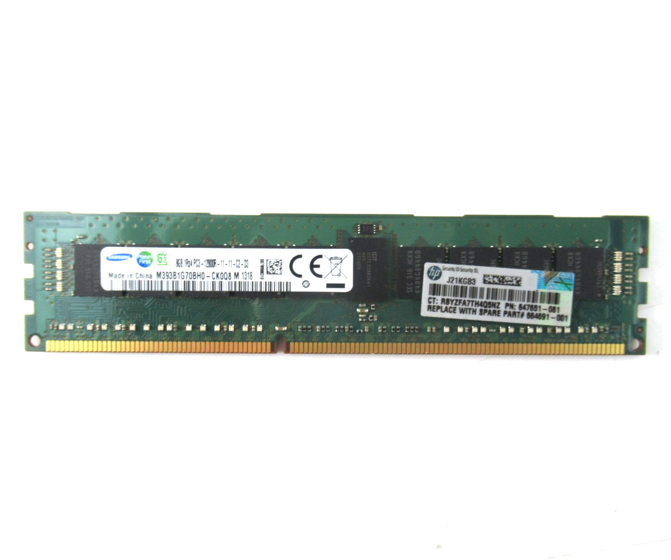 8GB RDIMM 1Rx4 DDR3 PC3-12800R 1600MHz (240 Pin) (ECC) Memory - 664691-001