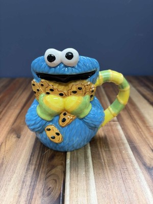 2007 Sesame Street Cookie Monster Ceramic Mug Cup Blue Yellow Green