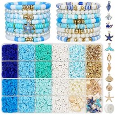 Clay beads for bracelets, blue clay beads bracelet making kit with gol