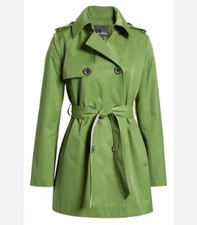 Sam Edelman Coat XS Belted Double Breasted Collared Mid-Trench Kelly Green  $160