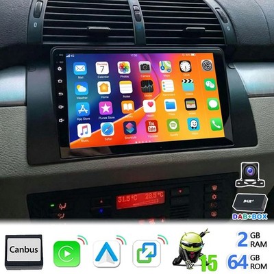 DAB+ Android 15 64GB Autoradio Carplay GPS WIFI Kamera Für BMW 5er E39 X5 E53 BT