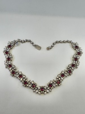 Prada Silver w/ Red and Clear Crystals Necklace - 18.5 Inch