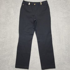 St John Sport By Marie Gray Pants Womens 10 Black Straight Leg Stretch Gold Trim