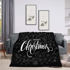 Throw Blanket 60x80 Inch,Black White Merry Christmas Text Cozy Soft Lightweig...