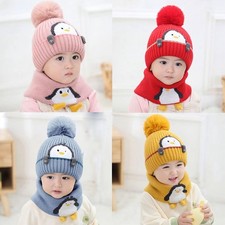 Hat Knit Beanie Cap Toddler Kids Warm Winter Baby Boys Girl Pom Bobble Scarf Set