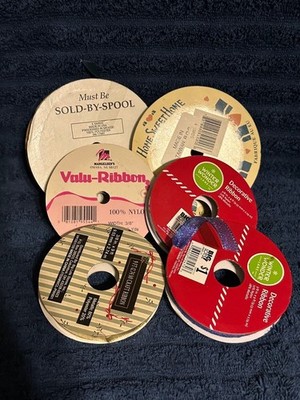 6 Rolls Of Craft Ribbon 3/8 In Multiply Colors Used Vintage 