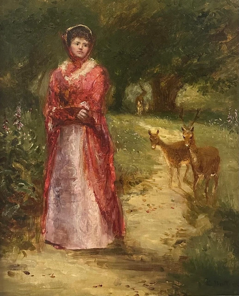 Edith Bullock : Young Lady With Deer , Oil On Canvas , Signed - Image 2 of 4