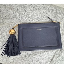 Tory Burch Thea Navy Pebbled Leather Tassel Clutch Crossbody Bag W/O strap