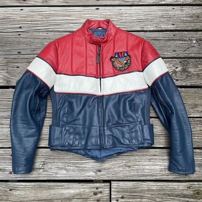 Vintage Vetter Leather Motorcycle Jacket Red White Blue Size 42 Café Racer Style