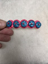 Vtg pink blue flower wood disc Hair Barrette
