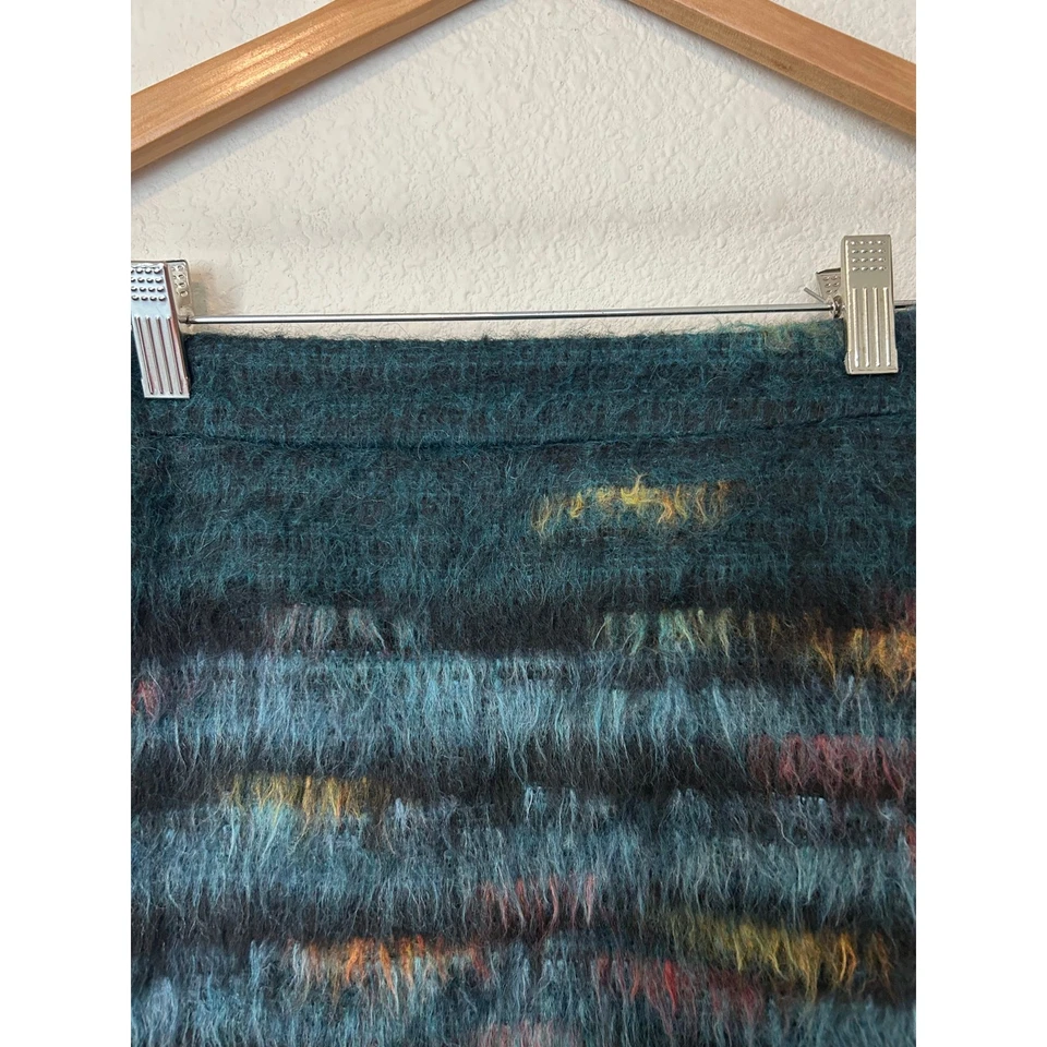 Falda lápiz Anthropologie Maeve talla 0 lana emplumada rayas pavo real preppy Foto 4 de 4