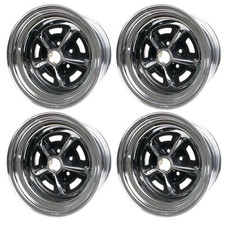 Chrome Black 15x8 Magnum 500 Wheel Set Mustang 65-73