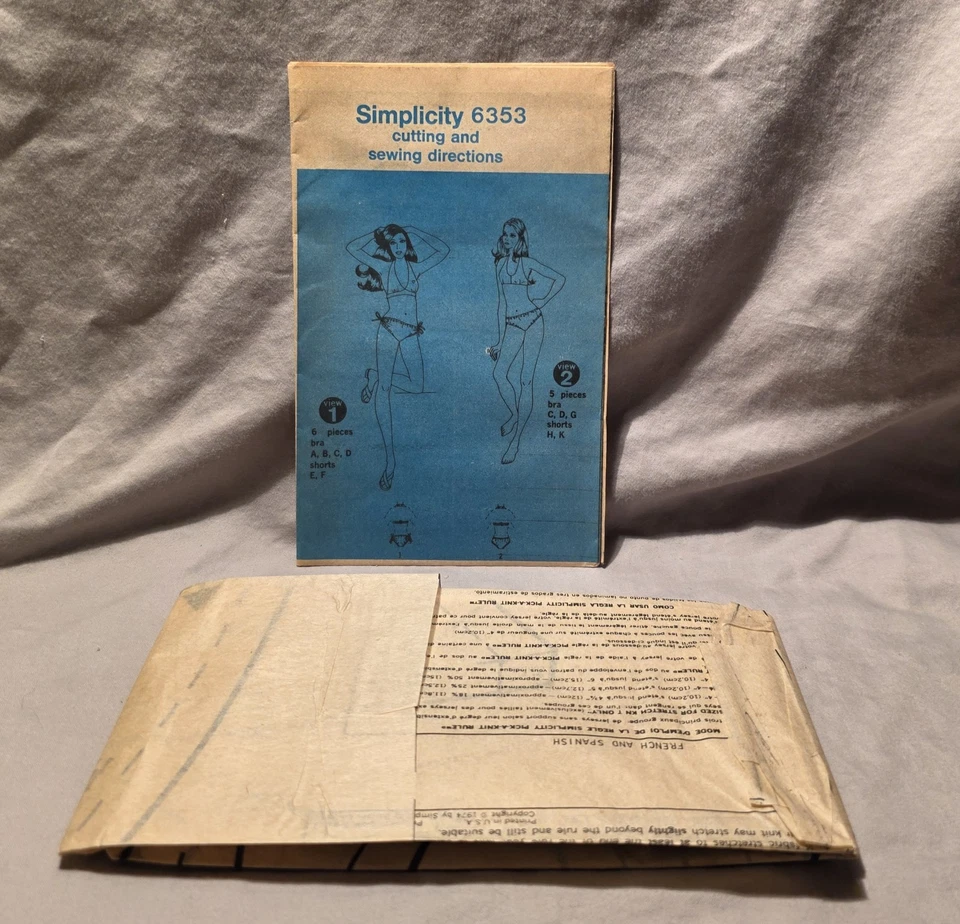 Simplicity Pattern #6353 UNCUT Vintage 1970s Misses Bikini Size Small 8 - 10 - Image 3 of 3