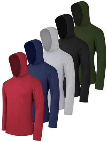 5 Unidades de camisetas manga larga con capucha para hombres para ir de pezca - product listing photo