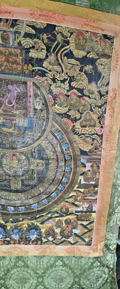 Auténtico Thangka tibetano de Vaishravana de mediados del siglo XIX 55X40 XL CON cubierta Foto 3 de 4