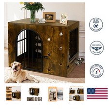 Space-Saving Dog Crate as TV Stand, Lockable Indoor Kennel with Bowls for Dogs