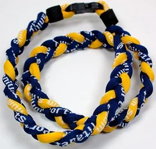 Navy Blue Yellow Titanium Sport Necklace Tornado 3 Rope Braid Baseball Softball