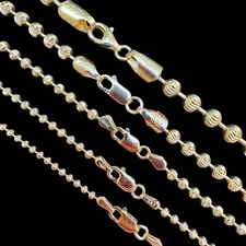 Ball Moon Chain SOLID 925 Silver 14k Yellow Gold Vermeil Hip Hop Diamond Cut