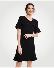 Ann Taylor - Petite SP Black Chevron Ruffle Sweater Dress $139.00(U76)