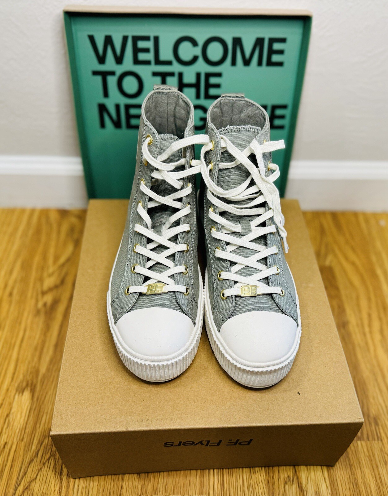 PF. Flyers Womens Allston HiTop Platform Sneakers Canvas Dried Sage Allstars 7.5