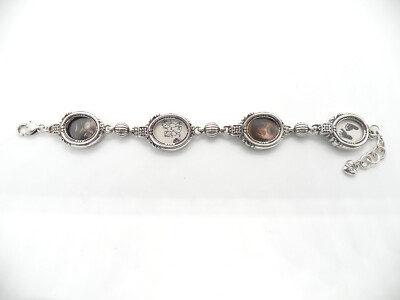 Brighton Signed Women Memory Lane Oval Photo Frame Silver Jewelry Bracelet 33b1