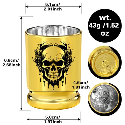 Skull Pattern 50 Caliber Bullet Shot Cups Plastic Shot Glasses for Halloween - Picture 6 of 15