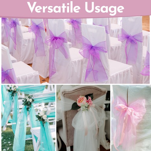 Silla de organza de boda fajas ancho lazo completo para decoración de fiesta 1x-100x - Imagen 44 de 391